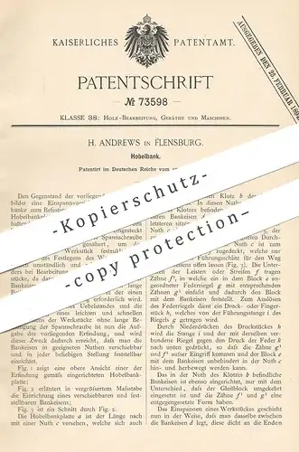 original Patent - G. Andrews , Flensburg , 1893 , Hobelbank | Hobel - Bank | Tischler , Holz , Hobeln | Zimmerer !!!