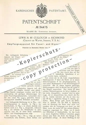 original Patent - Lewis H. Mc Cullough , Richmond , County of Wayne , Indiana , USA , 1885 | Empfang für Telegraph !!!