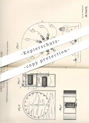 original Patent - Lewis H. Mc Cullough , Richmond , County of Wayne , Indiana , USA , 1885 | Empfang für Telegraph !!!