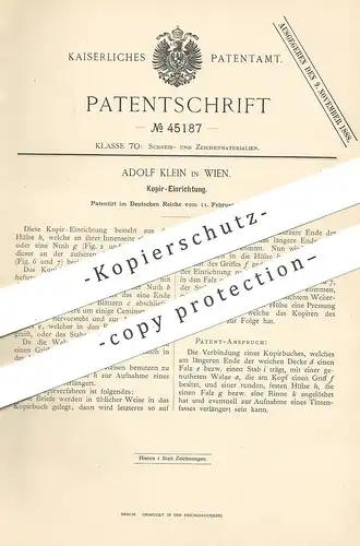 original Patent - Adolf Klein , Wien , Österreich , 1888 , Kopierer , Kopieren , Kopie | Kopierbuch , Druck , Buch !!!