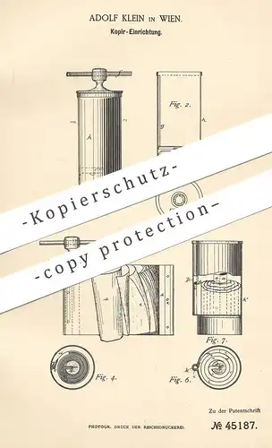 original Patent - Adolf Klein , Wien , Österreich , 1888 , Kopierer , Kopieren , Kopie | Kopierbuch , Druck , Buch !!!