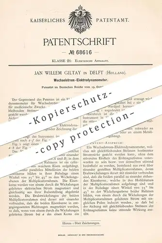 original Patent - Jan Willem Giltay , Delft , Holland , 1892 , Wechselstrom - Elektrodynamometer | Strom , Dynamo !!!