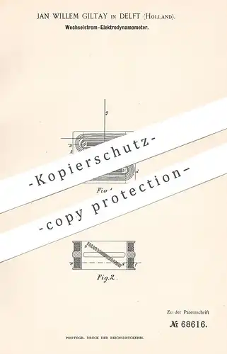 original Patent - Jan Willem Giltay , Delft , Holland , 1892 , Wechselstrom - Elektrodynamometer | Strom , Dynamo !!!
