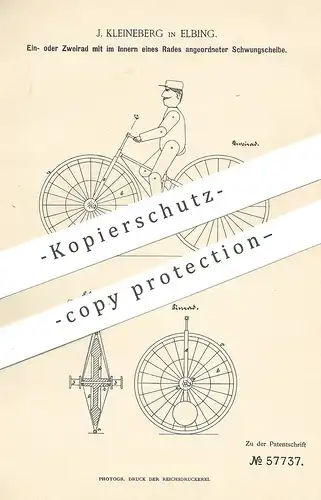 original Patent - J. Kleineberg , Elbing , Polen , 1890 , Einrad , Zweirad als Spielzeug | Fahrrad , Rad , Sport !!!