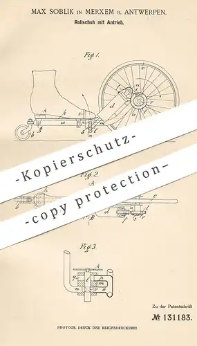 original Patent - Max Soblik , Merxem , Antwerpen , 1901 , Rollschuh mit Antrieb | Rollschuhe , Roller , Sport !!