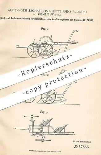 original Patent - AG Eisenhütte Prinz Rudolph , Dülmen , Westfalen / Dortmund , Essen 1892 , Räderpflug | Pflug , Pflüge