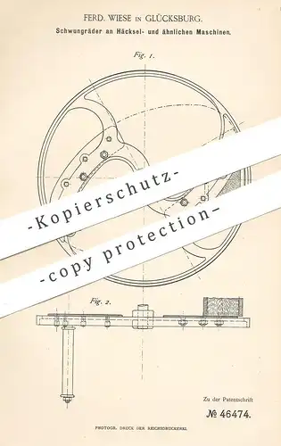 original Patent - Ferd. Wiese , Glücksburg , 1888 , Schwungrad an Häckselmaschine | Häckseler | Landwirtschaft , Pflug