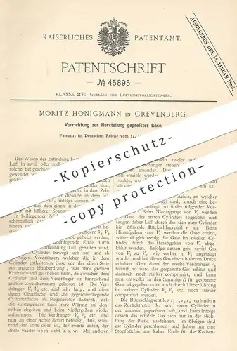 original Patent - Moritz Honigmann , Grevenberg / Holland | 1888 , Herstellung gepresster Gase | Gas | Gebläse !!!