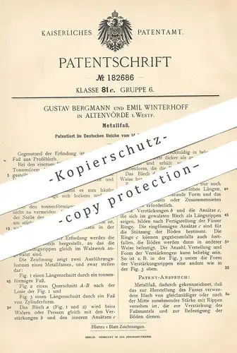 original Patent - Gustav Bergmann , Emil Winterhoff , Altenvörde / Westf. / Dortmund / Wuppertal | Metall - Fass | Tonne