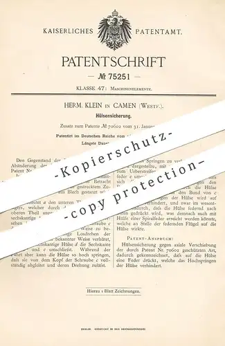 original Patent - Herm. Klein , Camen / Westfalen | Kamen / Dortmund / Ruhr | 1893 , Hülsensicherung | Schlosser !!