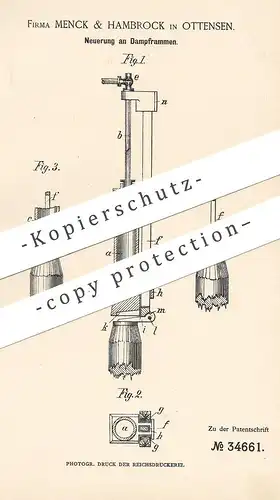 original Patent - Menck & Hambrock , Hamburg / Ottensen , 1885 , Dampframme | Ramme | Eisenbahn | Brücke , Straße !!