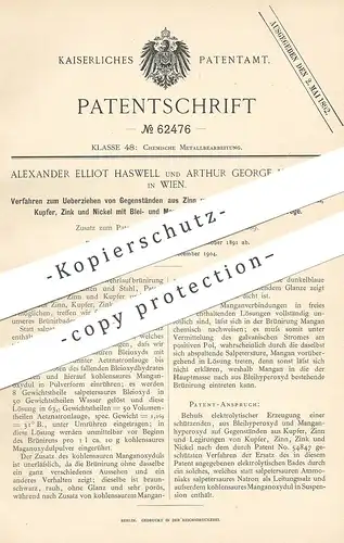 original Patent - Alexander Elliot Haswell , Arthur George Haswell , Wien Österreich 1891 , Legierung aus Zinn , Kupfer