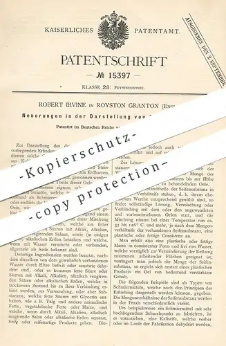 original Patent - Robert Irvine , Royston Granton , England , 1880 , Darstellung von Schmiermittel | Öl , Fett , Fette