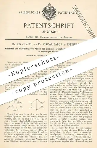 original Patent - Dr. AD. Claus und Dr. Oscar Jaeck , Freiburg / Bayern 1892 | Darst. der Azine | Amine , Chemie , Chlor