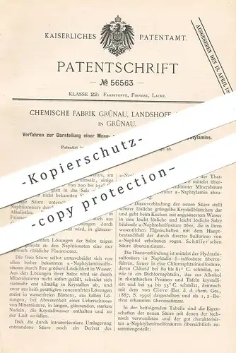 original Patent - Chemische Fabrik Grünau , Landshoff & Meyer , 1890 , Monosäure u. Disulfosäure von Naphtylamin | Säure