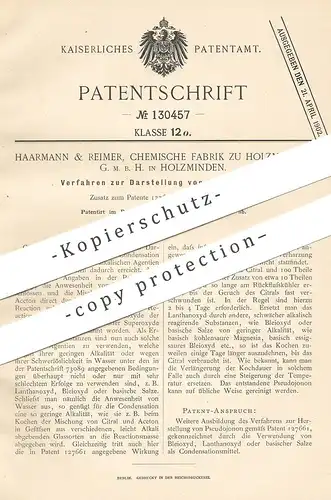 original Patent - Haarmann & Reimer , Chemische Fabrik zu Holzminden GmbH , 1900 , Darst. von Pseudojonon | Kondensation
