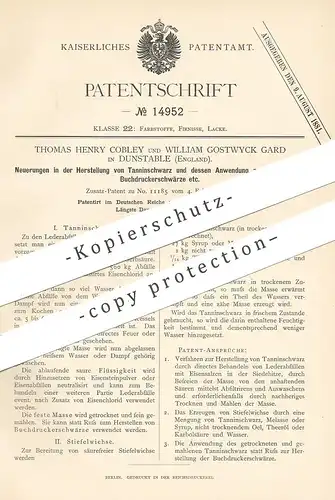 original Patent - Thomas Henry Cobley , William Gostwyck Gard , Dunstable , England 1880 , Tanninschwarz | Farbe Schwarz