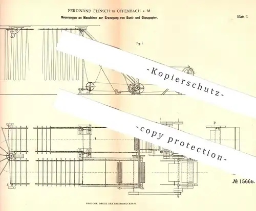 original Patent - Ferdinand Flinsch , Offenbach / Main , 1880 , Erzeugung von Buntpapier , Glanzpapier | Papier !!!