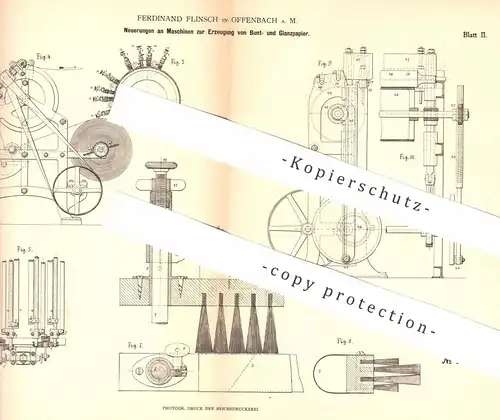 original Patent - Ferdinand Flinsch , Offenbach / Main , 1880 , Erzeugung von Buntpapier , Glanzpapier | Papier !!!