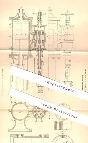 original Patent - Peter Wirtz , Deutz / Köln / Rhein , 1878 , Entlasteter Doppelschieber | Schieber | Dampfmaschine !!!