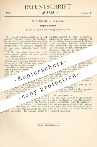 original Patent - M. Neuerburg , Köln / Rhein , 1878 , Etagen - Rundherd | Herd , Ofen , Feuerung | Erz , Erze !!!