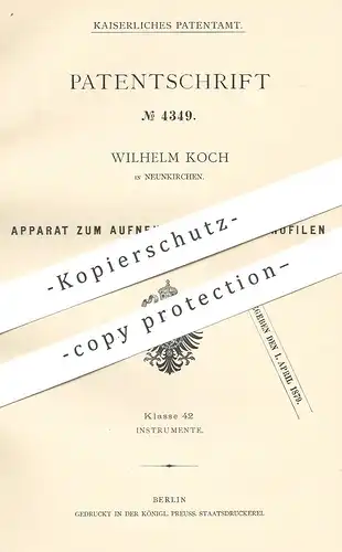 original Patent - Wilhelm Koch , Neunkirchen , 1878 , Aufnehmen von Querprofil | Profil , Lineal , Instrument , Maßstab
