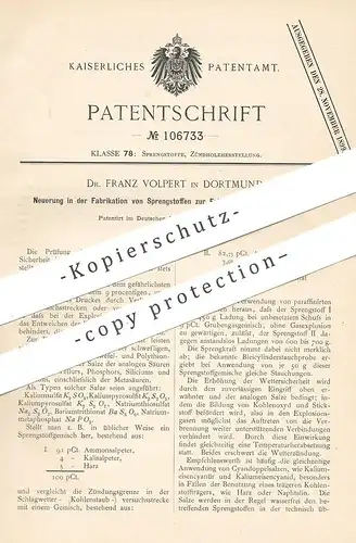 original Patent - Dr. Franz Volpert , Dortmund , 1896 , Sprengstoff | Gasgemisch | Gas | Zündholz | Schwefel , Salz !!!