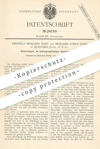 original Patent - Redfield Benjamin West , Benjamin Corey West , Quilford , USA , 1883 | Kopieren | Kopie | Fotograf !!