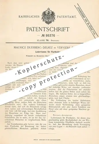 original Patent - Maurice Duesberg Delrez , Verviers / Belgien , 1895 , Lederriemen für Florteiler | Leder - Riemen !!!