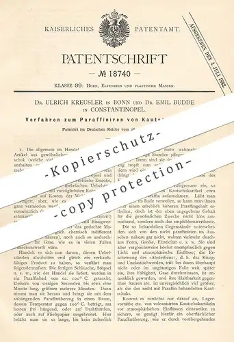 original Patent - Dr. Ulrich Kreusler , Bonn | Dr. Emil Budde , Konstantinopel / Istanbul | Paraffinieren von Kautschuk