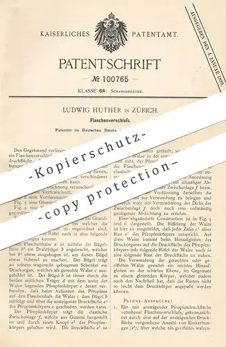 original Patent - Ludwig Huther , Zürich 1897 , Flaschenverschluss | Flaschen - Verschluss | Pfropfen , Korken | Flasche