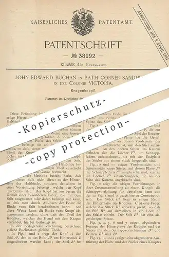 original Patent - John Edward Buchan , Bath Corner Sandhurst , Kolonie Victoria , 1886 | Kragenknopf | Knopf
