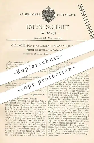 original Patent - Ole Ingebrecht Helliesen , Stavanger , Norwegen , 1898 , Aufreihen von Fischen auf Draht | Fisch Spieß