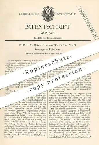 original Patent - Pierre Ambjörn Graf von Sparre , Paris , Frankreich , 1882 , Extincteur | Feuerlöscher , Löschmittel
