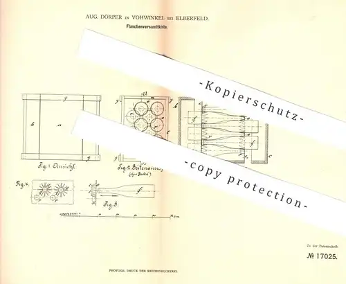 original Patent - Aug. Dörper , Vohwinkel / Elberfeld , 1881 , Flaschenversandkiste | Flaschen - Versandkiste | Kiste !!