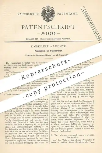 original Patent - E. Grellert , Liegnitz | 1881 | Wäscherolle | Wäscherollen | Wäsche , Walze , Mangel , Presse !!