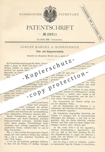 original Patent - August Kadura , Schweidnitz , 1884 , Tür- und Klappenverschluss | Tür , Fenster , Schloss , Schlosser
