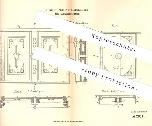 original Patent - August Kadura , Schweidnitz , 1884 , Tür- und Klappenverschluss | Tür , Fenster , Schloss , Schlosser