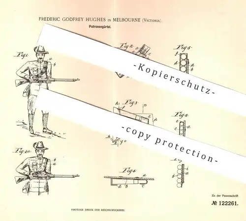 original Patent - Frederic Godfrey Hughes , Melbourne , Victoria , Australien , 1900 , Patronengürtel | Waffen , Patrone