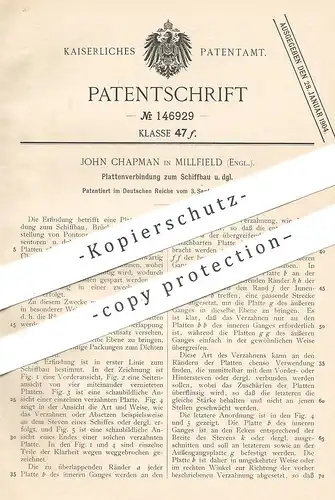 original Patent - John Chapman , Millfield , England , 1902 , Plattenverbindung zum Schiffbau | Schiff , Schiffe , Boot