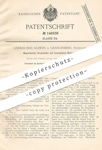 original Patent - Anders Eric Salwén , Grängesberg , Schweden , 1901 , Erzscheider mit beweglichem Magnet | Erz , Erze !