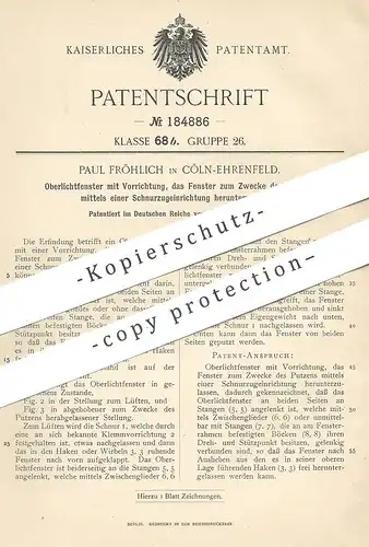 original Patent - Paul Fröhlich , Köln / Ehrenfeld , 1906 , Oberlichtfenster zum Herunterlassen | Fenster , Fensterbauer