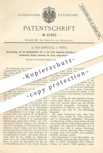 original Patent - A. Freudenthal , Wien , Österreich , 1888 , Undichte bei Gasrohr unterhalb der Erde erkennen | Gas !!!