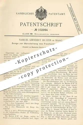 original Patent - Samuel Leendert Huizer , Haag , 1898 , Zange zur Herstellung von Rohr - Flantsch | Rohre , Zangen !!