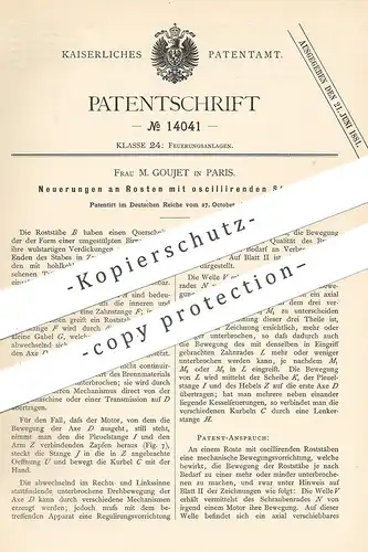 original Patent - Frau M. Goujet , Paris , Frankreich 1880 , Rost mit oszillierenden Stäben | Ofenrost , Feuerung , Ofen