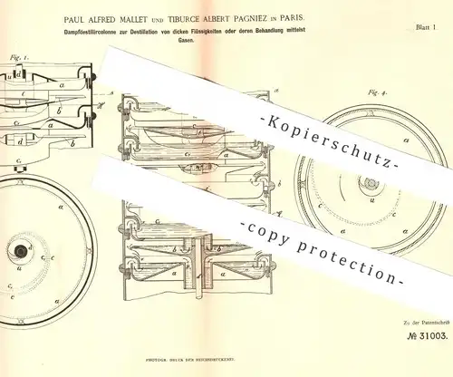 original Patent - Paul Alfred Mallet , Tiburce Albert Pagniez , Paris , Frankreich | Destillation v. Flüssigkeit per Gas