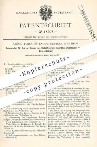 original Patent - Georg Turek , Johann Kettler , Ratibor , 1880 , Kondensator | Zuckerfabrik , Zucker , Heizung !!
