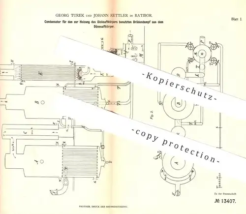 original Patent - Georg Turek , Johann Kettler , Ratibor , 1880 , Kondensator | Zuckerfabrik , Zucker , Heizung !!