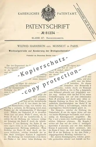 original Patent - Wilfrid Harrisson gen. Monniot , Paris , Frankreich , 1894 , Wechselgetriebe | Getriebe | Motor !!!