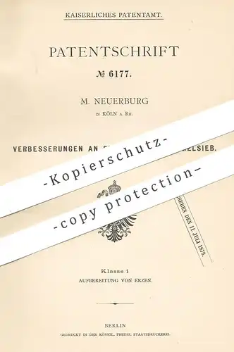original Patent - M. Neuerburg , Köln / Rhein , 1878 , Sortiertrommelsieb | Trommelsieb | Sieb , Siebe , Sieben | Erz !!